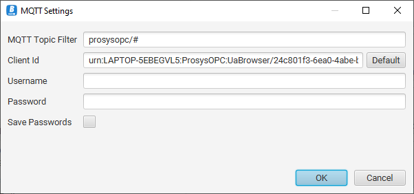 MQTT settings window