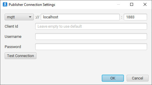 The dialog for configuring the connection settings for the Publisher